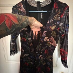 Jawbreaker Black Floral Lace Trim Plunge Dress